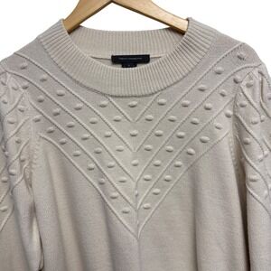 French Connection Textured Knit Sweater Puff‎ Sleeve Detail Cream L Large